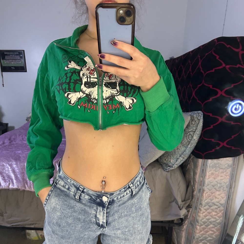 Edgy Green Graphic Crop Top